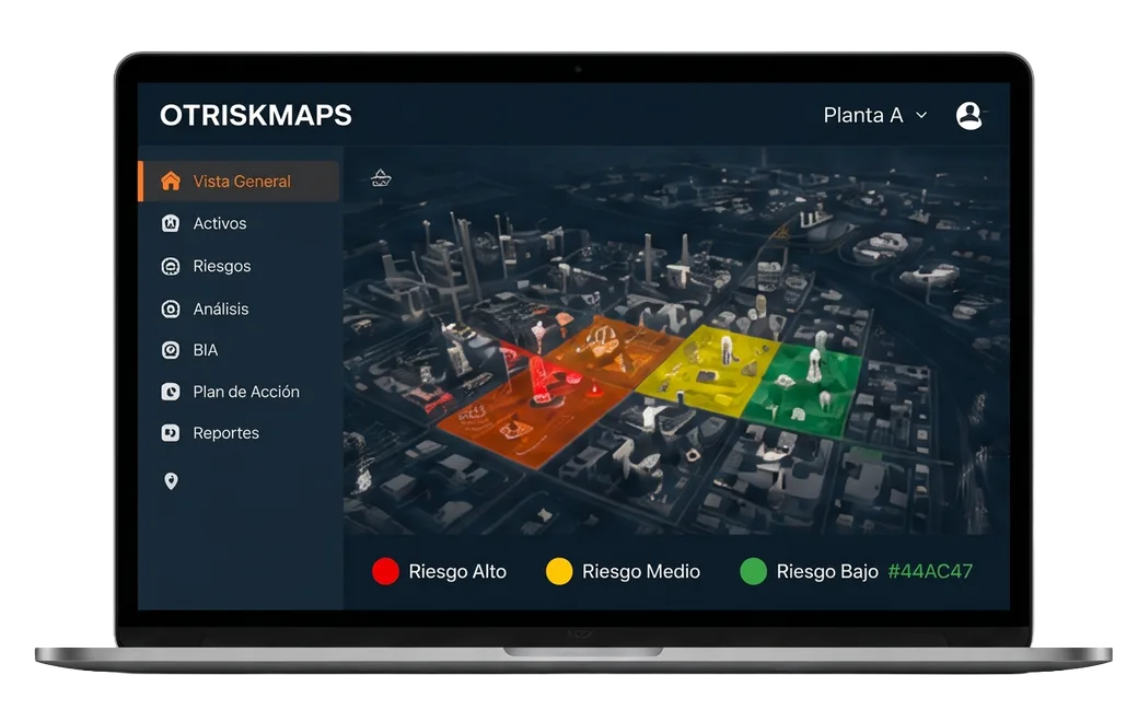 Panel de OTRiskmap con el mapa de riesgo de una planta